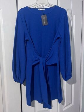 Blue Tie-Front Mini Dress - Unknown Brand